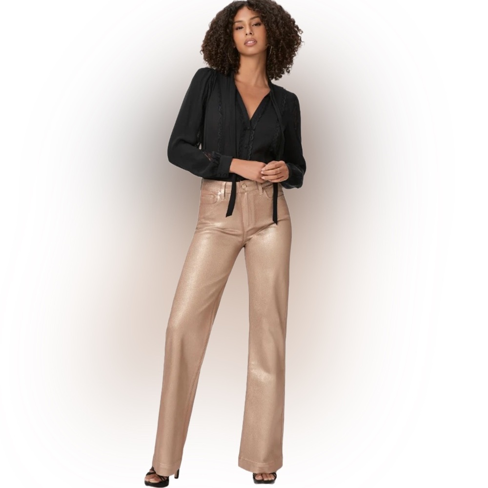NWT🥂PAIGE Leenah Wide Leg Latte Silver Ombré Luxe Coating Jeans Size 34 Waist/16